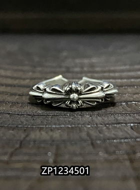 情侣款925银窄版开口十字花戒指