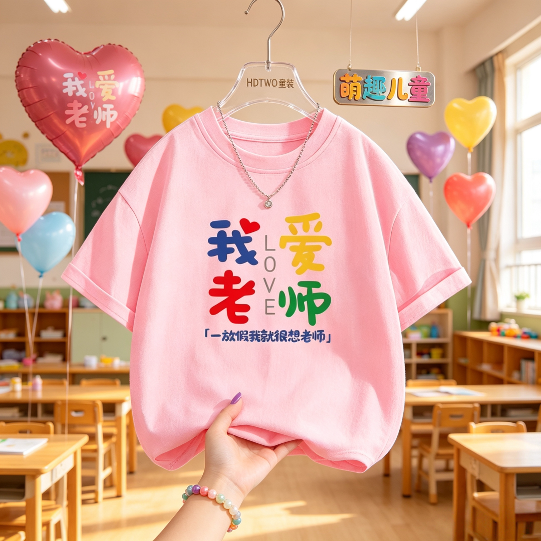 我爱老师开学季季男女童衣服短袖T恤