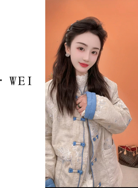 20375新中式厚款立领盘扣印花秋冬保暖棉花棉袄