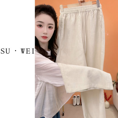 原创新品夏季新款天丝苎麻宽松显瘦透气垂感阔腿休闲裤6009