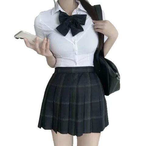 辣妹正版衬衫白色衬衣原创学院风短袖jk制服显瘦上衣收腰修身套装
