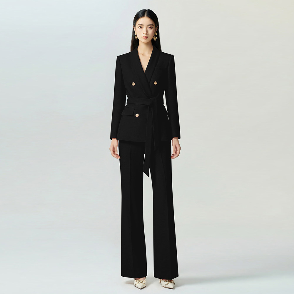 SUITQIN西装秦黑色毛呢西装职业套装女士酒店前台经理工作服秋冬