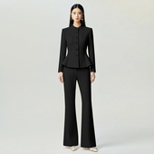 秦女装 黑色毛呢西装 套装 SUITQIN西装 女职业装 秋冬前台接待工作服
