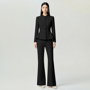 SUITQIN西装秦女装黑色毛呢西装套装女职业装秋冬前台接待工作服
