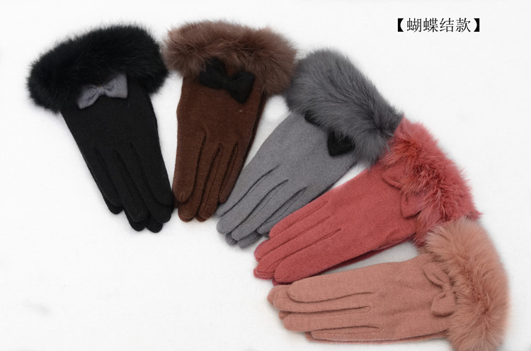 AUTUMN AND WINTER NEW WOMENS WOOL KNITTED GLOVES REAL RABBIT FUR MOUTH TO KEEP WARM AND COLD [ ]