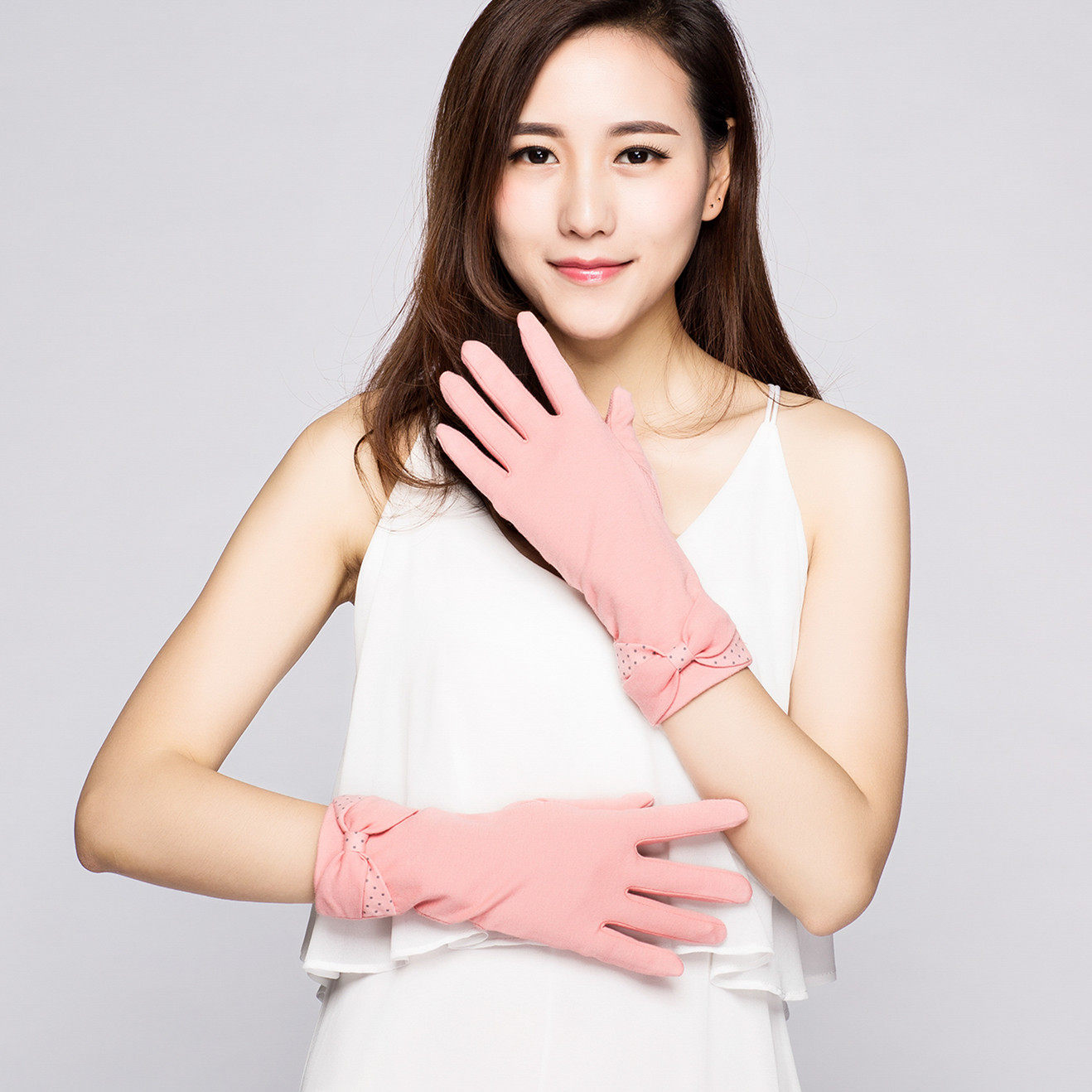 春夏季防晒遮阳手套 女 开车骑车防滑 纯棉防紫外线点塑手套外贸