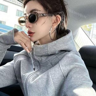 秋冬韩系百搭连帽拉链短款 卫衣外套8130