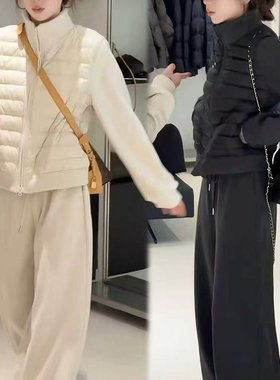 2025年冬季时尚新款休闲风套装修身立领保暖外套宽松阔腿裤两件套