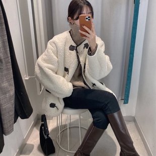 韩国东大门 冬装 宽松鹿皮绒羊羔毛皮草中长款外套女