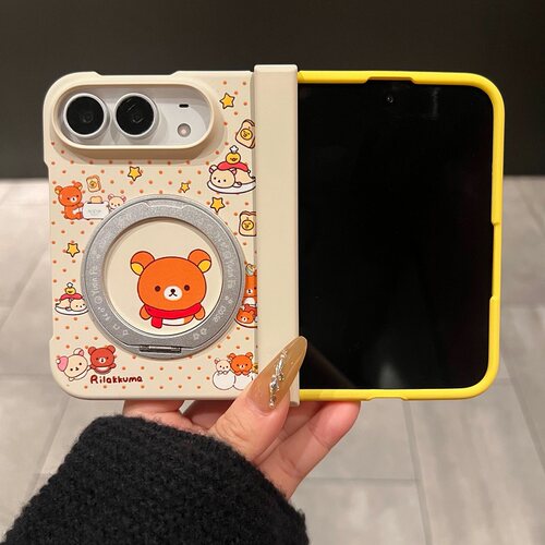 可爱波点面包小熊旋转支架适用于苹果 Duo折叠屏手机壳手链条iPhone duo保护套壳带前框个性创意硬壳新款女款