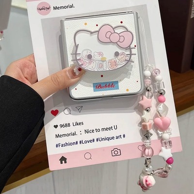 可爱kt猫支架适用华为pocket2折叠屏手机壳小米mixflip硬壳三星zflip6手链OPPO Find N3Flip个性荣耀vivo女款