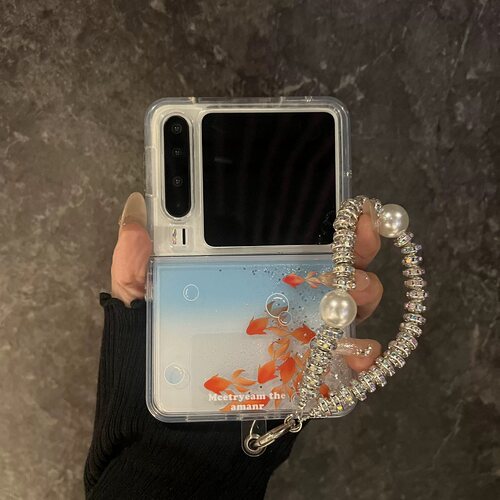 新款流沙流动小金鱼适用华为Pura X折叠屏手机壳pocket2手链小米mixflip三星zflip7硬壳OPPOFindN3Flip荣耀女