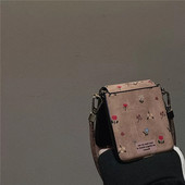 复古皮纹小碎花适用华为pocket2折叠屏手机壳小米mixflip全包防摔三星zflip6翻盖OPPO Find N3Flip手绳荣耀女