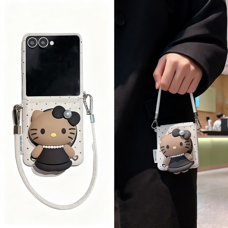 网红珍珠kt猫磁吸支架适用华为Pura X折叠屏手机壳pocket 2小米mixflip2三星zflip7手绳OPPOFindN3Flip荣耀女