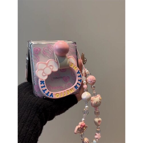 网红kt猫指环扣吊坠适用华为Pura X折叠屏手机壳pocket2小米mixflip三星zflip6手链OPPOFindN3Flip荣耀vivo女