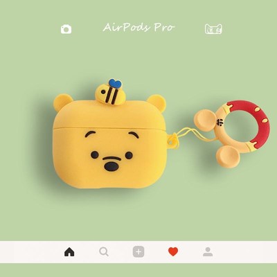 卡通维尼熊适用AirPods1/2代保护套Pro防摔苹果3代蓝牙耳机壳硅胶