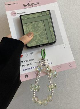 潮牌绿色印花适用华为Pocket 2手机壳三星Z Flip6手链Find N3 Flip硬壳mix flip高档vivoX Flip女Magic VFlip