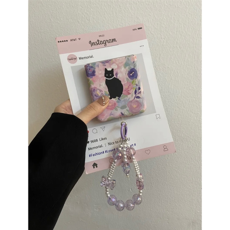 网红花丛猫咪适用华为pocket2折叠屏手机壳小米mixflip硬壳防摔三星zflip6手链OPPO Find N3Flip荣耀vivo女款