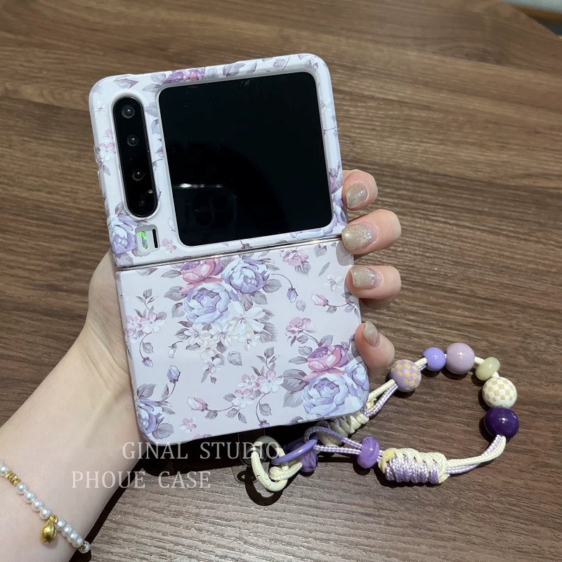 小清新紫色小碎花适用华为Pura X折叠屏手机壳pocket 2小米mixflip2手链三星zflip7硬壳OPPOFindN3Flip荣耀女