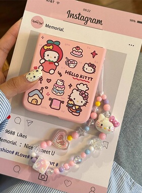 网红可爱kt猫适用华为pocket2折叠屏手机壳小米mixflip硬壳防摔三星zflip6手链OPPO Find N3Flip荣耀vivo女款