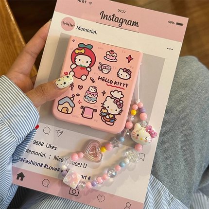 网红可爱kt猫适用华为pocket2折叠屏手机壳小米mixflip硬壳防摔三星zflip6手链OPPO Find N3Flip荣耀vivo女款