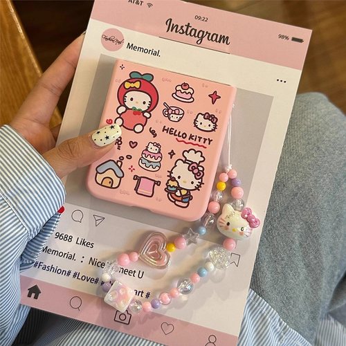 网红可爱kt猫适用华为pocket2折叠屏手机壳小米mixflip硬壳防摔三星zflip6手链OPPO Find N3Flip荣耀vivo女款