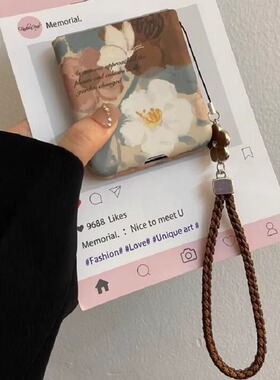 复古油画花朵适用华为pocket2折叠屏手机壳小米mixflip硬壳防摔三星zflip6手绳OPPO Find N3Flip荣耀vivo女款