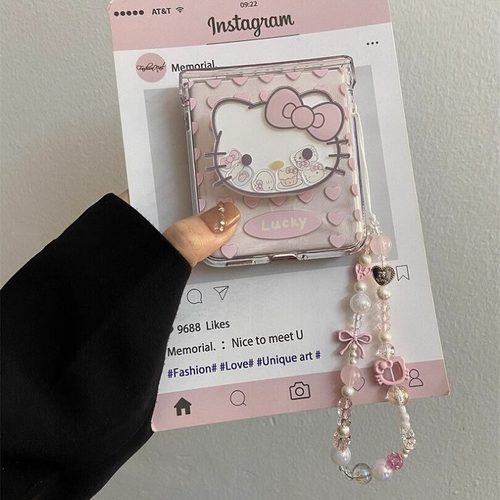 新款kt猫摇摇乐支架适用华为pocket2折叠屏手机壳小米mixflip透明三星zflip6手链OPPO Find N3Flip荣耀vivo女