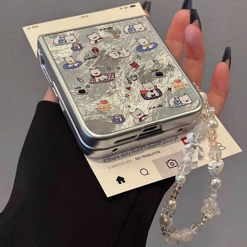 可爱羽纱狗狗适用华为pocket2折叠屏手机壳小米mixflip硬壳三星zflip6手链OPPO Find N3Flip防摔荣耀vivo女款