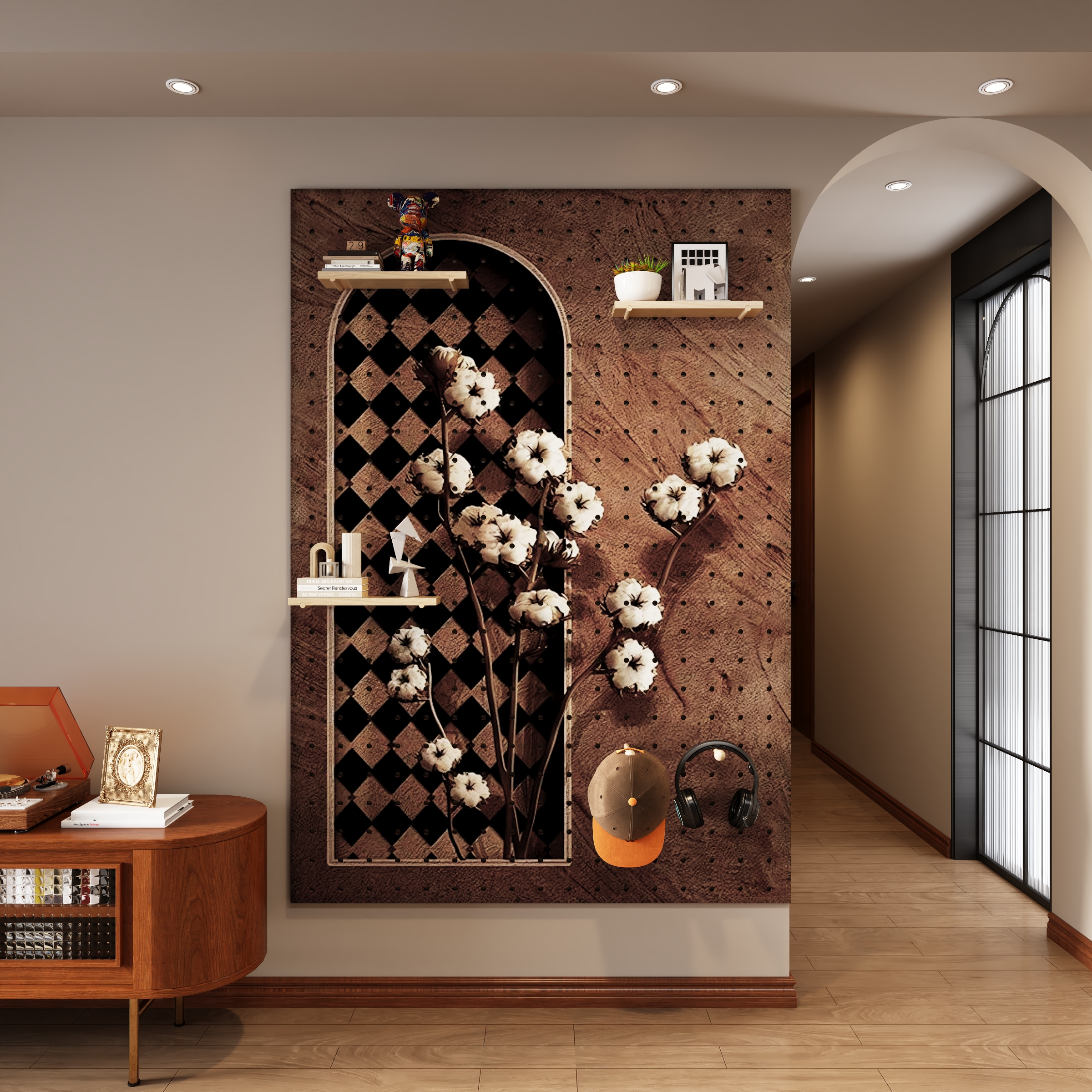 法式中古风洞洞板置物架定制入户玄关实木墙面复古装饰收纳展示架