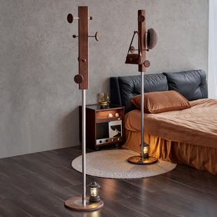 色格实木衣帽架挂衣架家用落地卧室衣架黑胡桃木客厅玄关挂包架