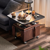 实木升降旋转边几可移动中古茶几黑胡桃木家用方桌客厅沙发边柜