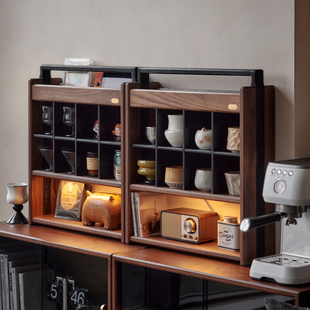 色格实木多宝阁博古架黑胡桃木茶室摆件茶具展示架桌面收纳置物架