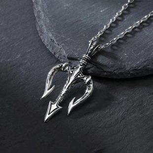 鱼叉项链海王三叉戟吊坠男嘻哈复古海神波塞冬个性霸气小众挂件潮