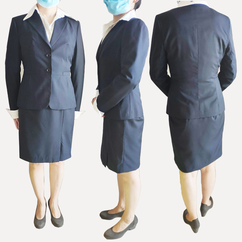*周道*库存金吉利订制纯毛深蓝春夏秋三件套女长袖西服套装西装裙