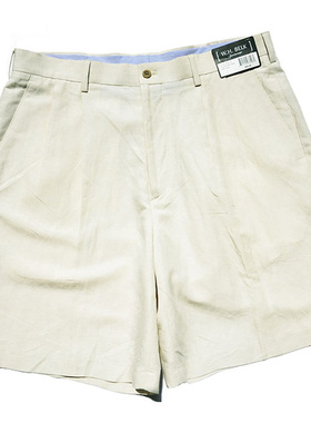 *周道*美国W.H.BELK双褶36麻棉本色2.8尺腰薄凉GOLF高尔夫男短裤