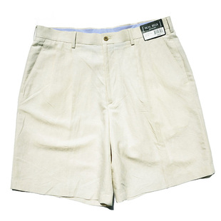 美国W.H.BELK双褶36麻棉本色2.8尺腰薄凉GOLF高尔夫男短裤 周道