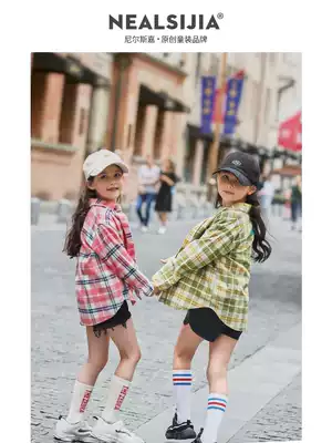 Neil Scarlett girls Plaid shirt 2019 new spring and autumn shirt big children's children's suit long-sleeved Western style top