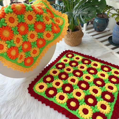 小燕钩织小屋 diy太阳花坐垫材料包 有视频教程 毛线编织 非成品