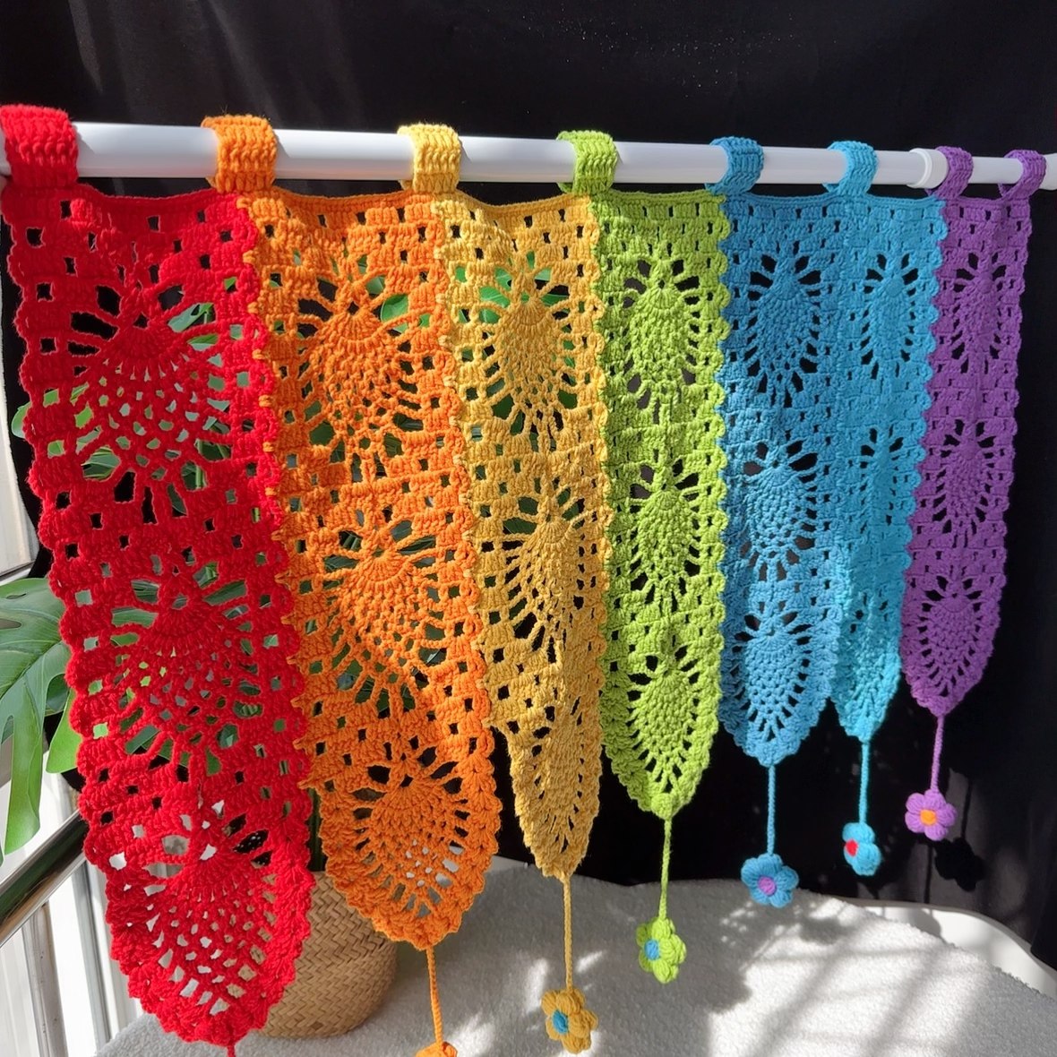 小燕钩织小屋 diy彩虹门帘材料包编织装饰卧室多巴胺门帘隔断