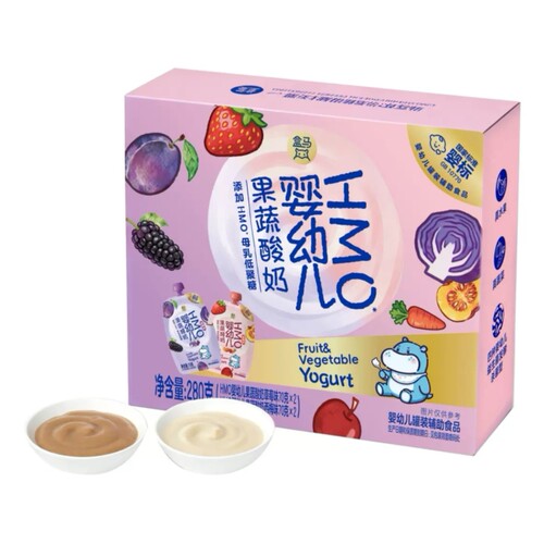 盒马代购HMO婴幼儿果蔬酸奶西梅味+草莓味70g*4