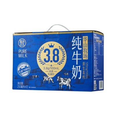 盒马 华山牧场3.8g乳蛋白纯牛奶250ml*12原生高钙奶早餐奶包邮