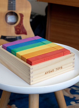 AVDAR彩虹实木方块大颗粒儿童益智玩具早教拼搭建宝宝礼物6色24块