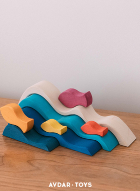 AVDAR TOYS 海浪小鱼益智儿童成人积木玩具创意家居摆件木作工艺