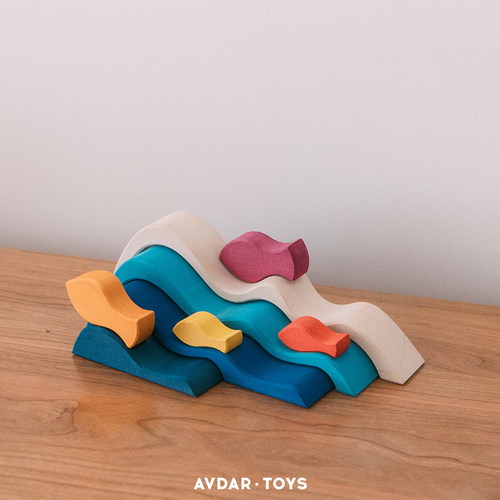 avdar海浪小鱼家居摆件积木玩具