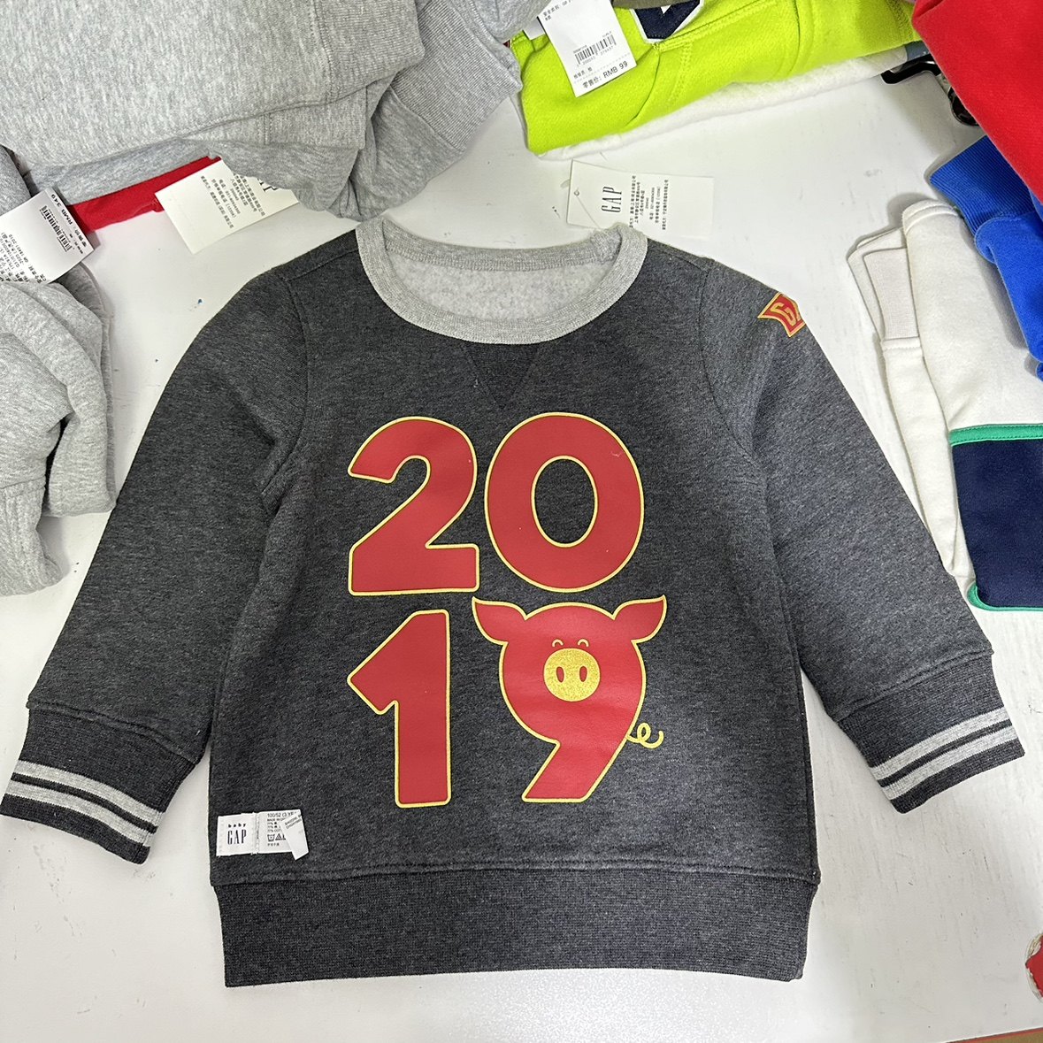 GAP正品现货 清仓 男婴幼童秋冬加绒 抓绒 圆领 儿童 卫衣 402206