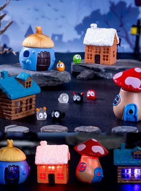 跨境外贸微景观创意发光房子万圣节造景DIY装饰品迷你树脂小摆件