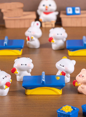 微景观简约创意运动会乒乓球小动物公仔 DIY装饰品微缩场景小摆件