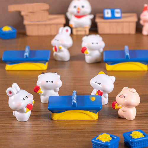 微景观简约创意运动会乒乓球小动物公仔 DIY装饰品微缩场景小摆件