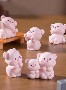 微景观创意可爱粉色小熊公仔娃屋 DIY装饰品迷你车载桌面小摆件